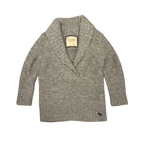 Abercrombie & Fitch V Neck Knit Sweater Heather Gray Size M - Picture 2 of 6